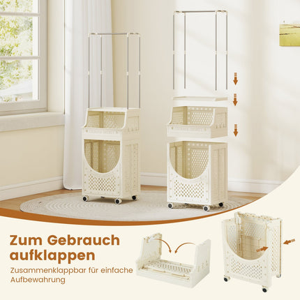 Chariot à linge pliable avec barre de suspension et roues verrouillables