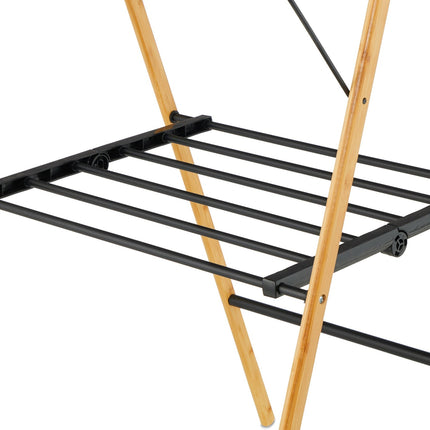 Étendoir à linge pliable - Bambou et métal, modèle à ailes