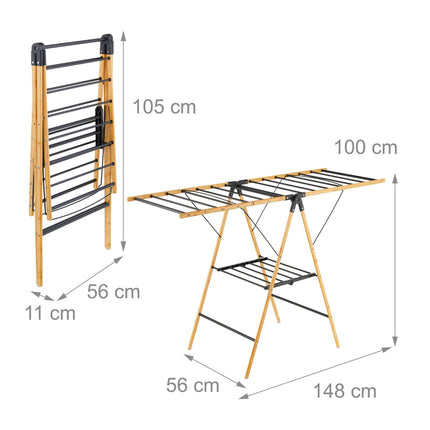 Étendoir à linge pliable - Bambou et métal, modèle à ailes
