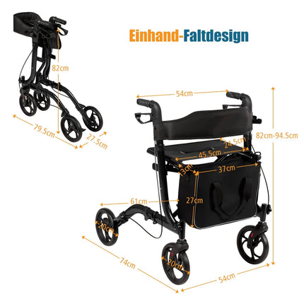 Faltbarer Rollator aus leichtem Aluminium, höhenverstellbar