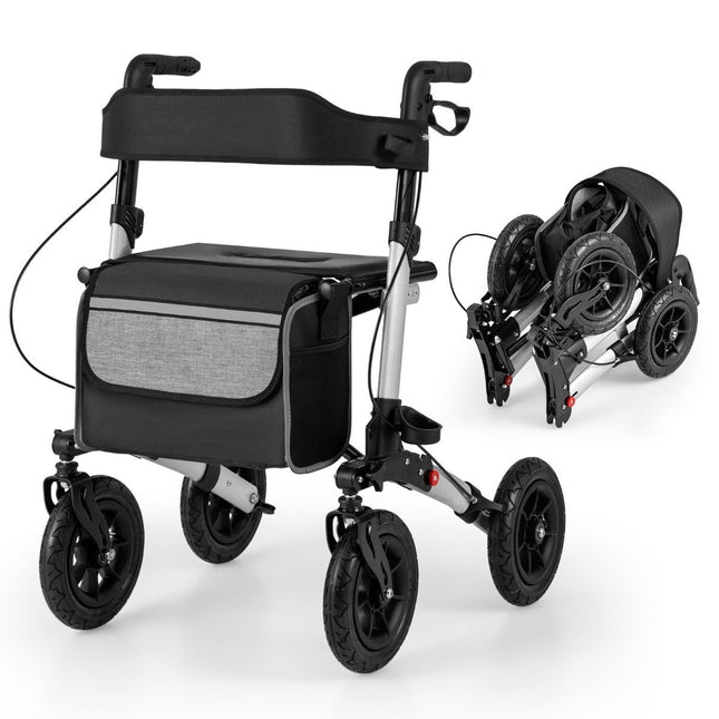 Déambulateur pliable et léger avec pneus à air, aluminium, capacité de charge de 140 kg