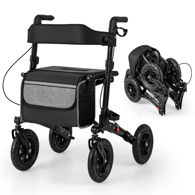 Déambulateur pliable et léger avec pneus à air, aluminium, capacité de charge de 140 kg