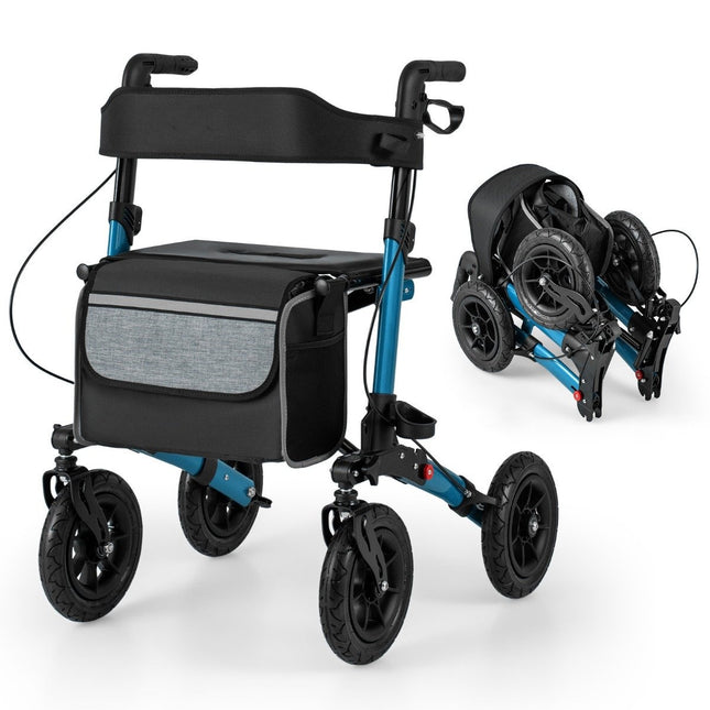 Déambulateur pliable et léger avec pneus à air, aluminium, capacité de charge de 140 kg