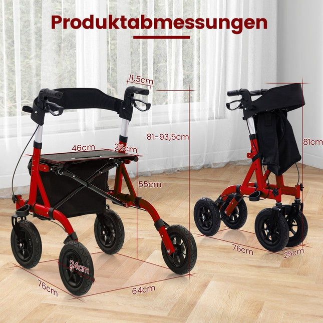 Déambulateur pliable et léger avec siège, aluminium, capacité de charge de 136 kg