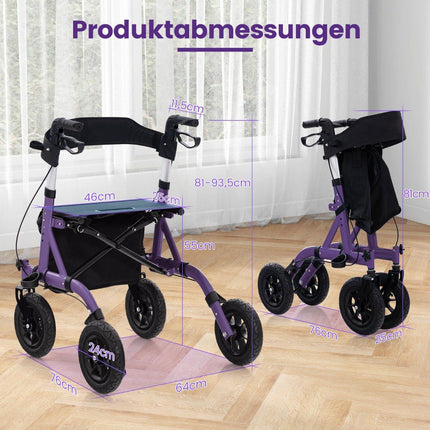 Déambulateur pliable et léger avec siège, aluminium, capacité de charge de 136 kg