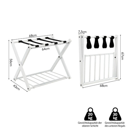 Faltbares Kofferablagen-Set, 2-stöckig, Eisen, 60kg Tragkraft