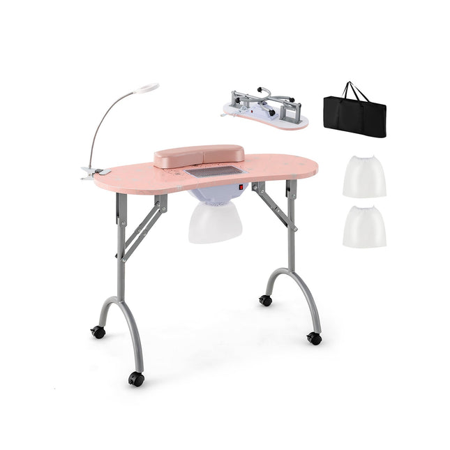 Table de manucure pliable avec collecteur de poussière et lampe LED
