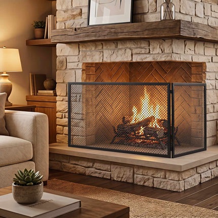 Pare-feu pliable en métal, 141 x 50 cm, noir