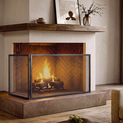Pare-feu pliable en métal, 141 x 50 cm, noir