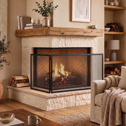 Pare-feu pliable en métal, 141 x 50 cm, noir