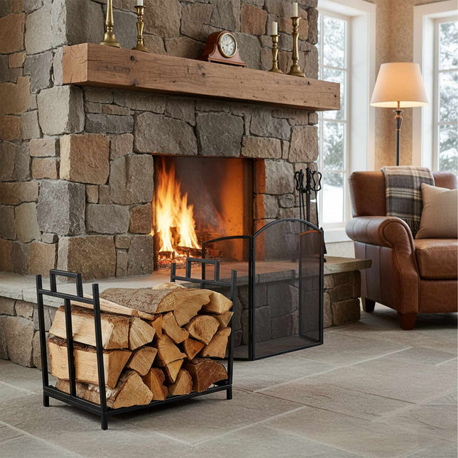 Porte-bûches pliable en métal - Rangement du bois de chauffage peu encombrant