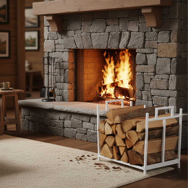 Range-bûches pliable en métal - Rangement du bois de chauffage peu encombrant