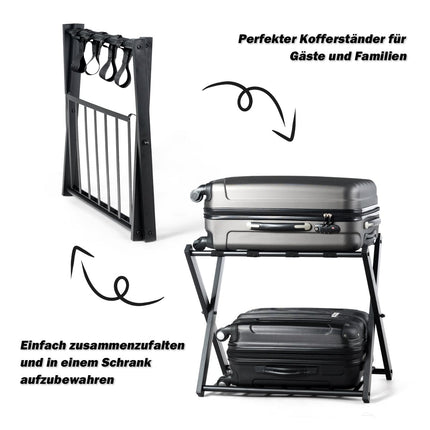 Porte-bagages pliable en métal avec étagère, noir, capacité de 60 kg
