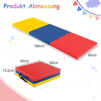 Tapis de gymnastique pliable et antidérapant avec poignées, 180 x 60 cm
