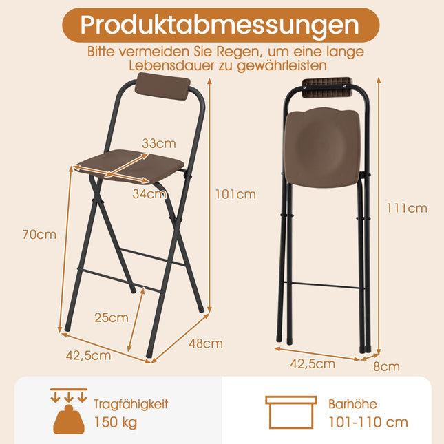 Tabourets de bar pliables d'extérieur avec dossier et repose-pieds, lot de 2