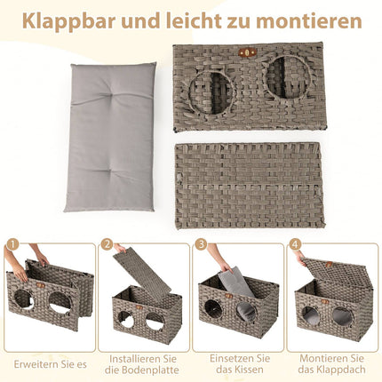 Maison pour chat pliable en rotin PE avec coussin amovible
