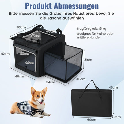 Sac de transport pliable pour animaux de compagnie avec double ouverture, panier en filet, 80 x 60 x 42 cm