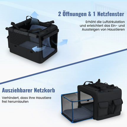 Sac de transport pliable pour animaux de compagnie avec double ouverture, panier en filet, 80 x 60 x 42 cm