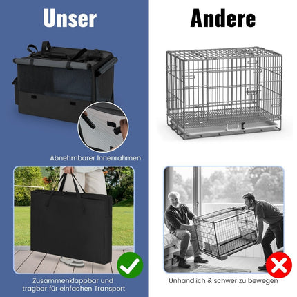 Sac de transport pliable pour animaux de compagnie avec double ouverture, panier en filet, 80 x 60 x 42 cm
