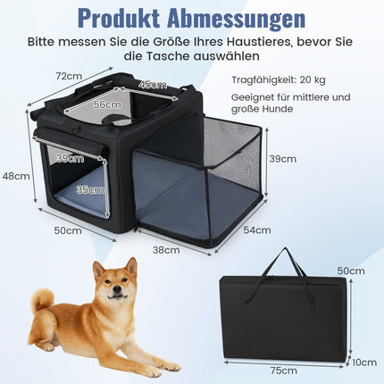 Sac de transport pliable pour animaux avec double ouverture et panier en filet, 88 x 72 x 48 cm