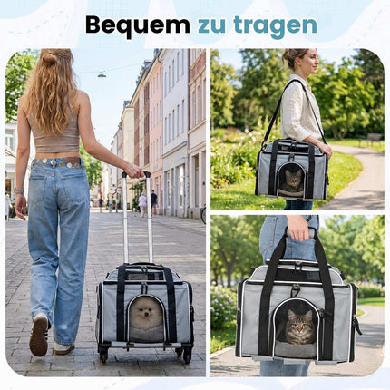 Faltbare Haustiertransportbox mit Rollen, flugtauglich, Grau
