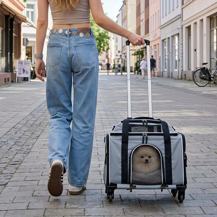 Faltbare Haustiertransportbox mit Rollen, flugtauglich, Grau