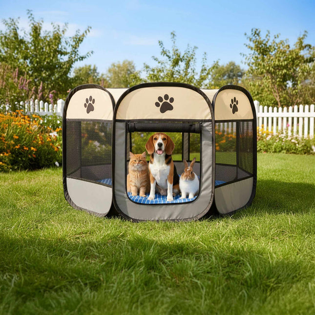 Parc pliable pour animaux de compagnie, intérieur/extérieur, fenêtres en filet