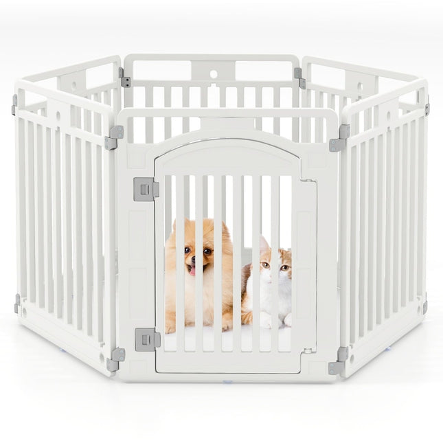 Parc pliable pour animaux de compagnie avec porte verrouillable, 6 panneaux, blanc