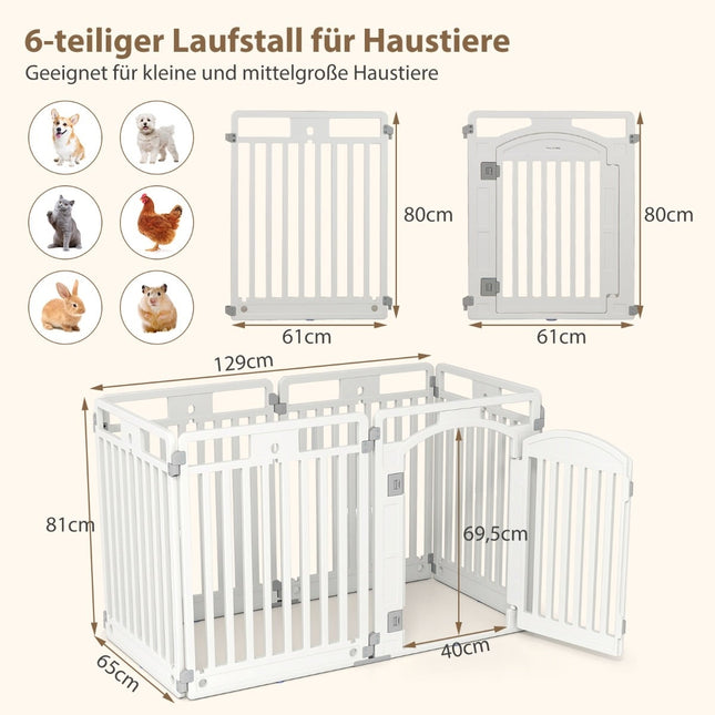 Parc pliable pour animaux de compagnie avec porte verrouillable, 6 panneaux, blanc