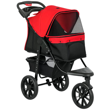 Poussette pliable pour animaux, 3 roues, fenêtres en filet, rouge, poids max. 10 kg