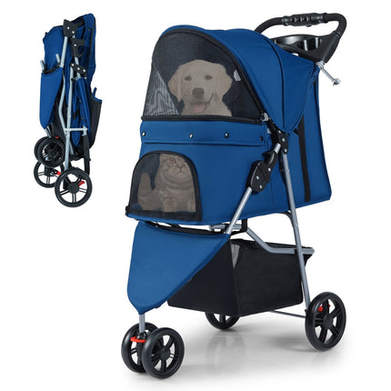 Poussette pliable pour animaux de compagnie avec capote réglable, bleue
