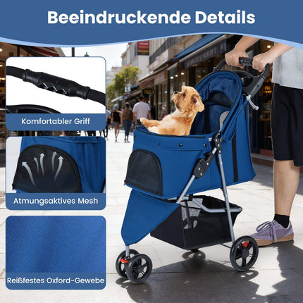Poussette pliable pour animaux de compagnie avec capote réglable, bleue