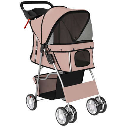 Poussette pliable pour animaux de compagnie avec bandes réfléchissantes, couleur café, capacité de charge maximale de 10 kg