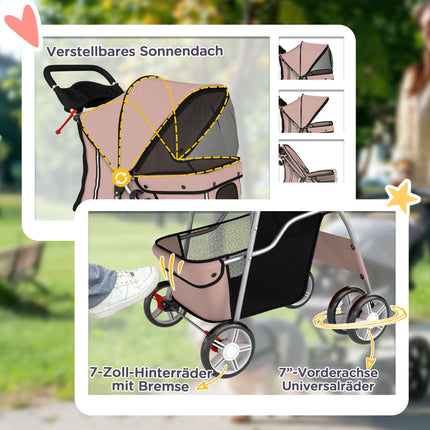 Poussette pliable pour animaux de compagnie avec bandes réfléchissantes, couleur café, capacité de charge maximale de 10 kg