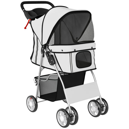 Poussette pliable pour animaux de compagnie avec bandes réfléchissantes, grise