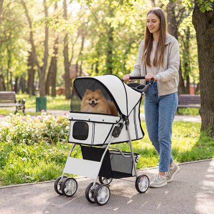 Poussette pliable pour animaux de compagnie avec bandes réfléchissantes, grise