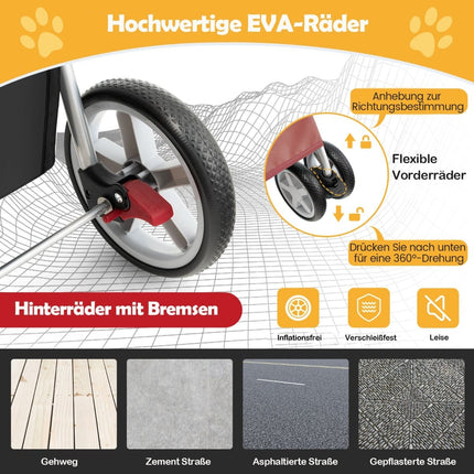 Poussette pliable pour animaux avec rangement, fenêtres en filet, rouge