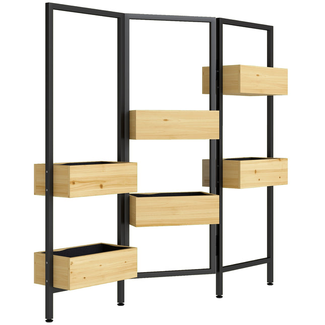 Séparateur de jardinière pliable - 6 bacs en bois, cadre en acier