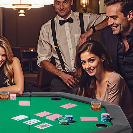 Foldable Poker Table, 8-Player Octagonal, 8 Cup Holders