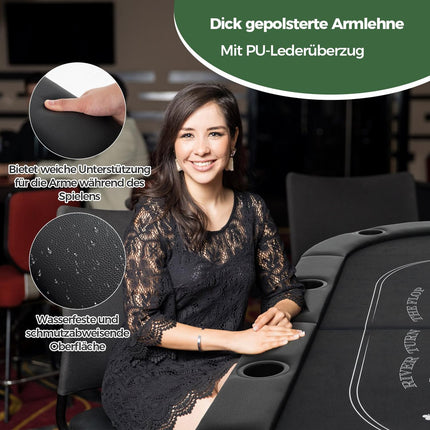 Klappbarer Pokertisch für 8 Spieler mit Getränkehaltern, Schwarz