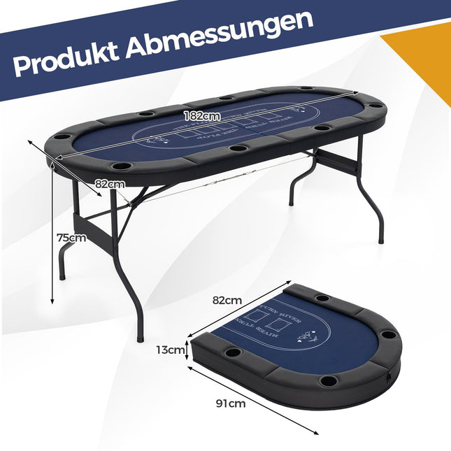 Klappbarer Pokertisch für 8 Personen mit Getränkehaltern und gepolsterten Armauflagen