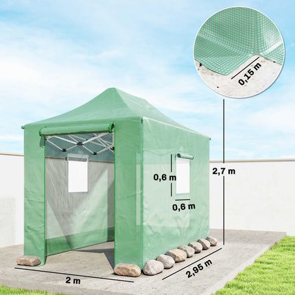 Serre pliable et escamotable, 295 x 200 x 270 cm, protection UV