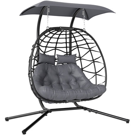 Fauteuil suspendu pliable en rotin avec auvent, gris foncé, capacité de 260 kg