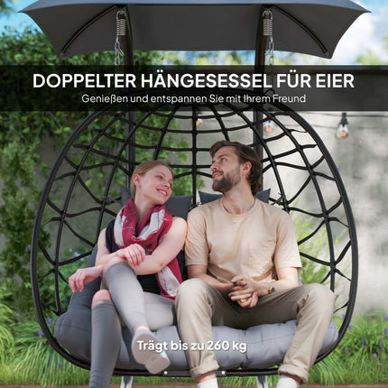Fauteuil suspendu pliable en rotin avec auvent, gris foncé, capacité de 260 kg