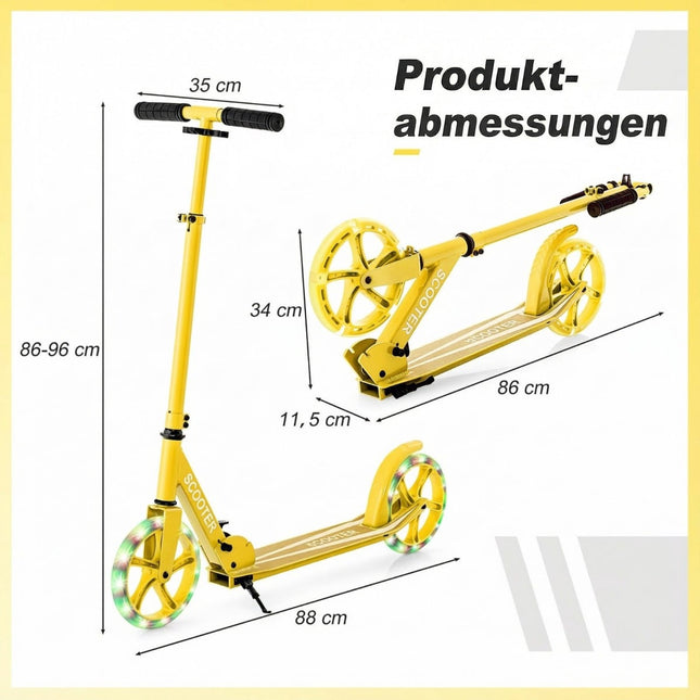 Trottinette pliable supportant jusqu'à 110 kg, 2 roues LED, hauteur réglable