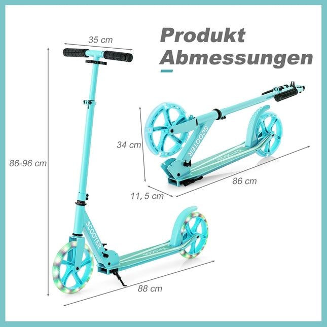 Trottinette pliable avec capacité de charge de 110 kg, roues LED réglables