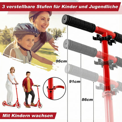 Klapproller mit LED-Rädern, höhenverstellbar, Rot