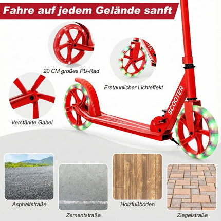 Klapproller mit LED-Rädern, höhenverstellbar, Rot