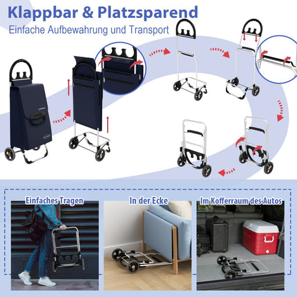 Chariot de courses pliable, sac amovible de 70 L, aluminium