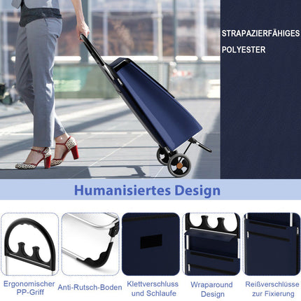 Chariot de courses pliable, sac amovible de 70 L, aluminium